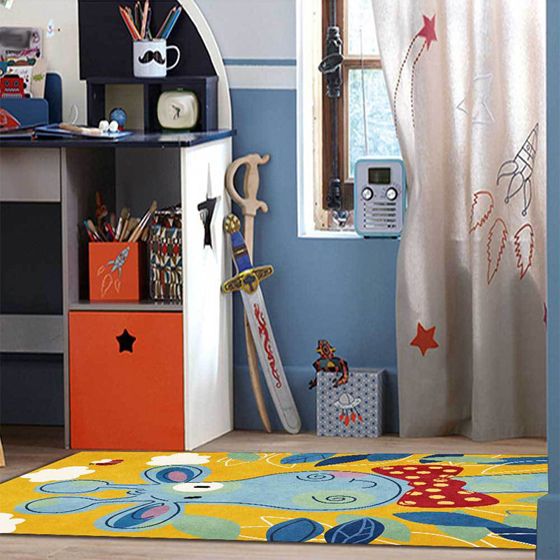 Avtoit | Children's Bedroom Rug in Blue and Yellow Animal Giraffe Cloud Leaf Print Rug Polyester Washable Rug