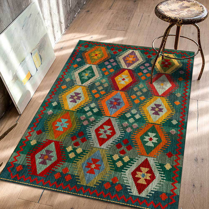 Avtoit | Classic geometric patterned carpet Green Vintage carpet Polyester Washable non-slip backing Carpet for bedroom