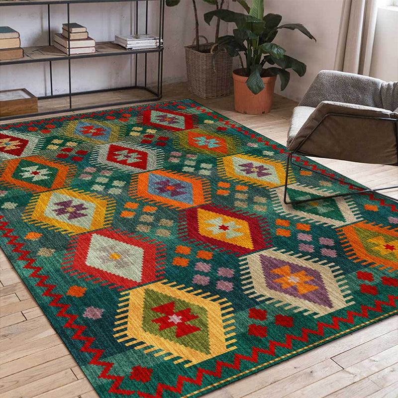 Avtoit | Classic geometric patterned carpet Green Vintage carpet Polyester Washable non-slip backing Carpet for bedroom