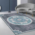 Avtoit | Blue and Gray Moroccan Carpet Polyester Floral Pattern Washable Carpet Non-slip Back Carpet for Living Room