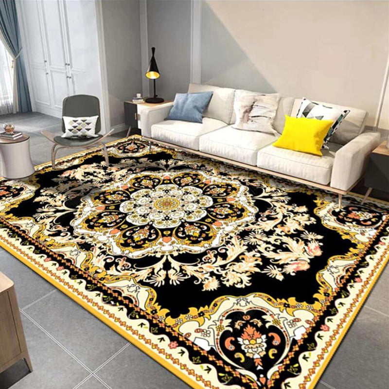Avtoit | Moroccan Medallion Pattern Carpet with Flower Theme Green Polyester Carpet Machine Washable Non-Slip Area Rug for the Living Room