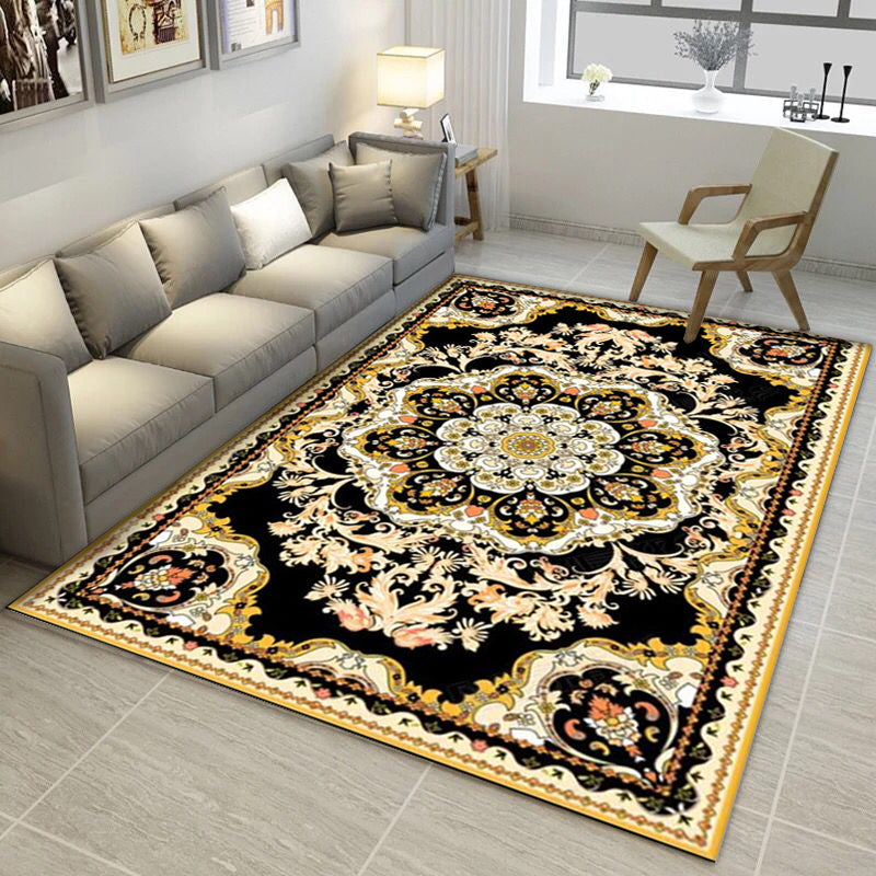 Avtoit | Moroccan Medallion Pattern Carpet with Flower Theme Green Polyester Carpet Machine Washable Non-Slip Area Rug for the Living Room