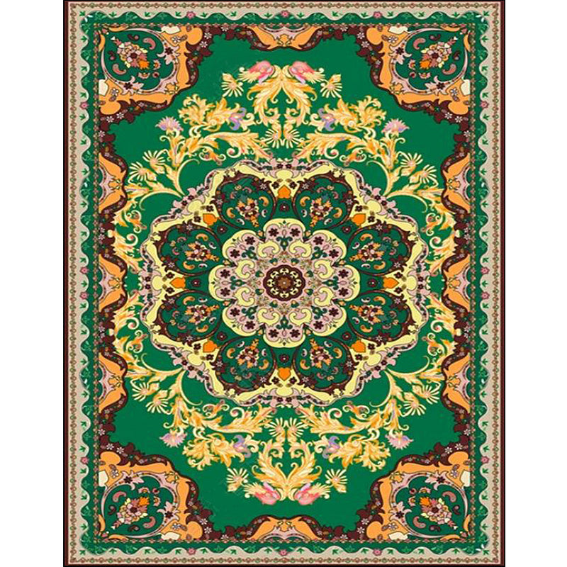 Avtoit | Moroccan Medallion Pattern Carpet with Flower Theme Green Polyester Carpet Machine Washable Non-Slip Area Rug for the Living Room