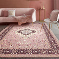 Avtoit | Pink Mediterranean Carpet Polyester Medallion and Floral Pattern Carpet Washable Non-Slip Back Carpet for Living Room