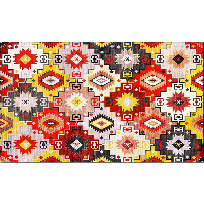 Avtoit | Red Multicolor Mediterranean Carpet Polyester Tiles Printed Rug Washable Non-Slip Back Carpet for Living Room