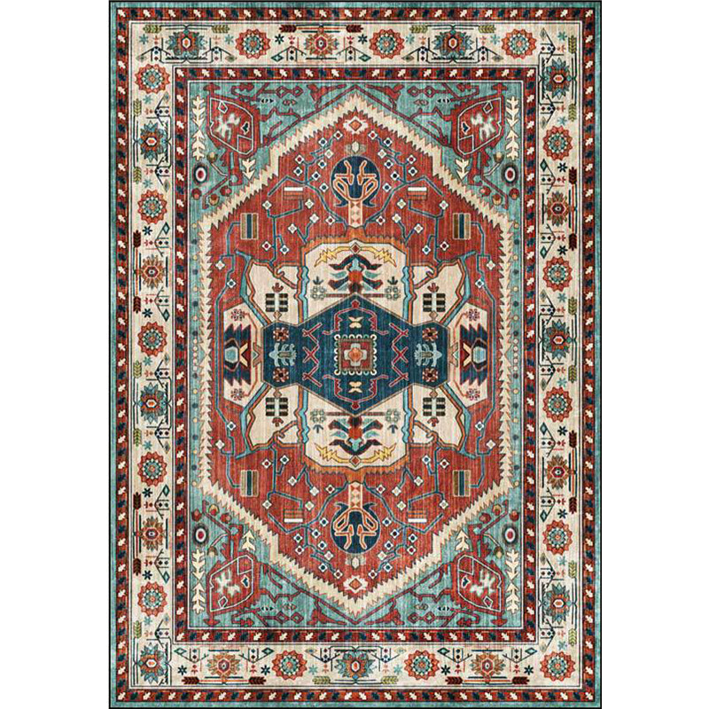Avtoit | Vintage Medallion Pattern Rug Red and Green Polyester Rug Machine Washable Non-Slip Area Rug for the Living Room