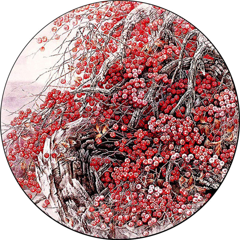 Avtoit | Red Oriental Carpet Polyester Flower and Branch Pattern Washable Non-Slip Back Carpet for Bedroom