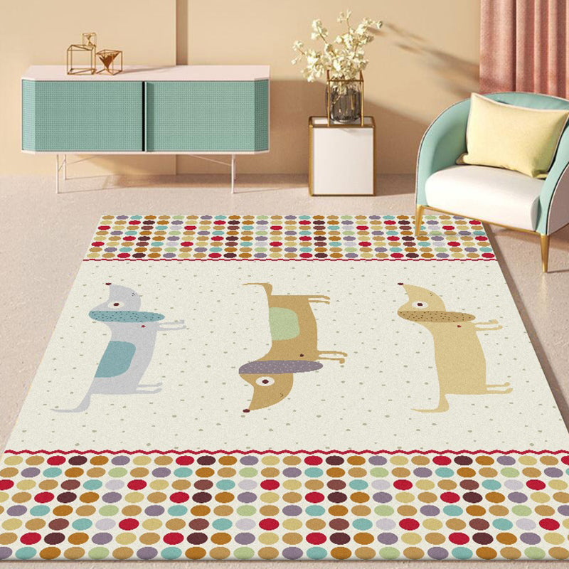 Avtoit | Yellow Children's Room Carpet Children's Animal Dog Dots Pattern Carpet Polyester Non-Slip Machine Washable Carpet