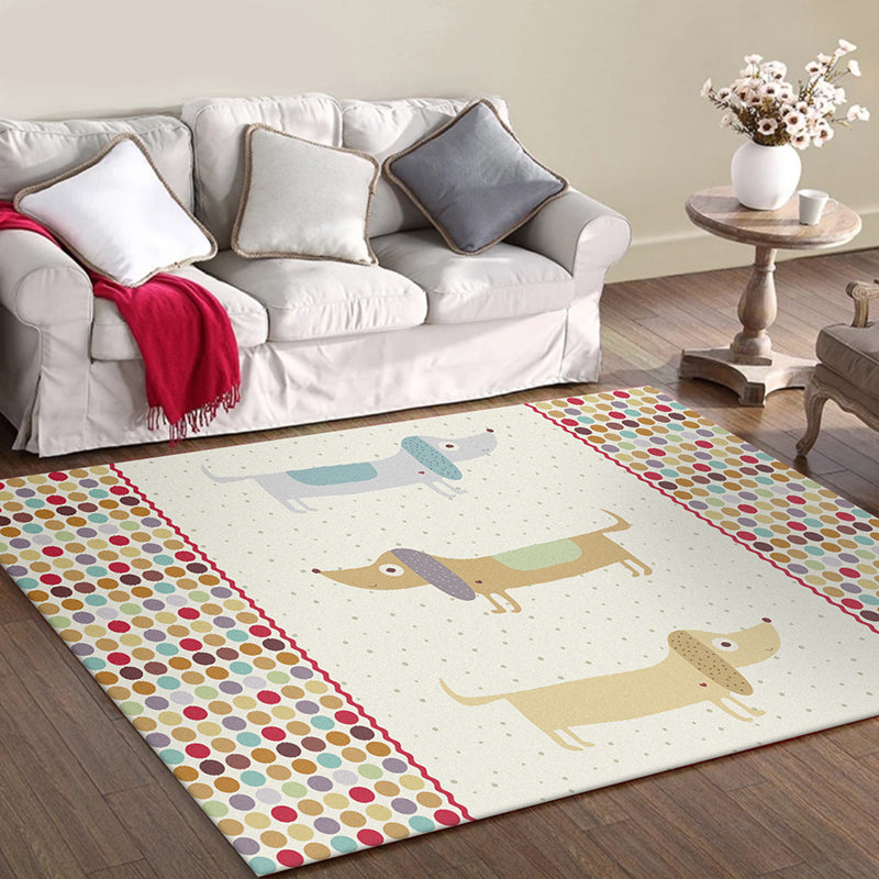 Avtoit | Yellow Children's Room Carpet Children's Animal Dog Dots Pattern Carpet Polyester Non-Slip Machine Washable Carpet