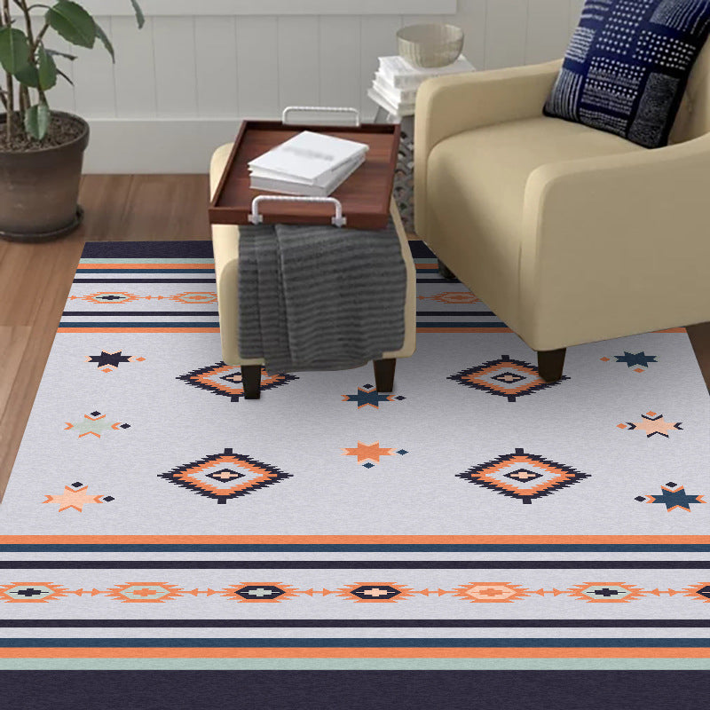 Avtoit | Black and gray tribal rug polyester geometric and striped pattern washable rug non-slip backing rug for living room
