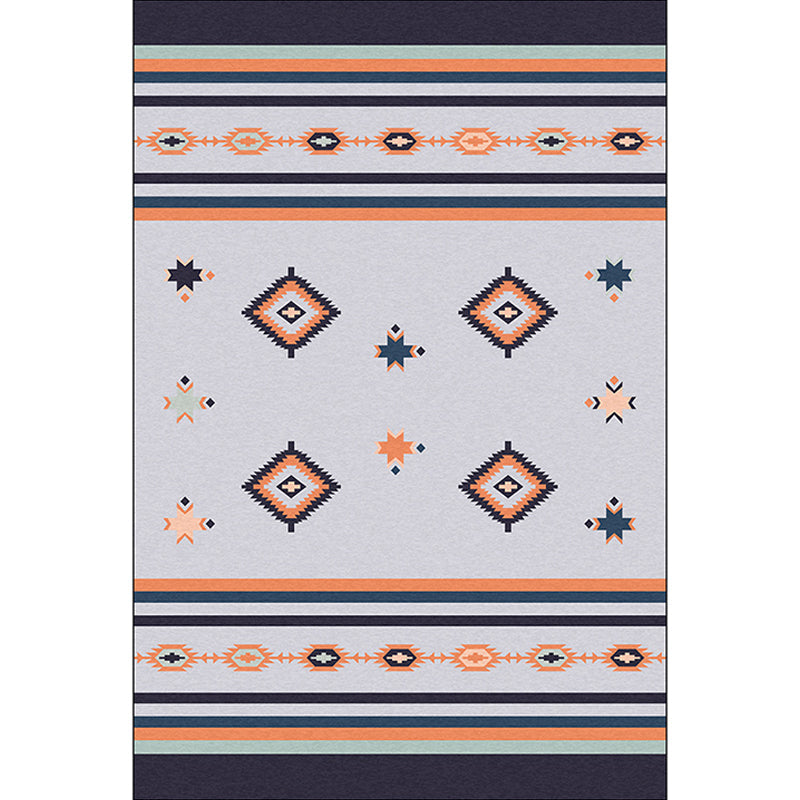 Avtoit | Black and gray tribal rug polyester geometric and striped pattern washable rug non-slip backing rug for living room