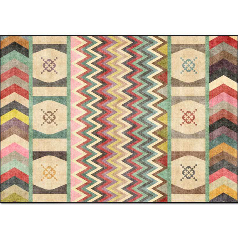 Avtoit | Americana Tribal Striped Print Rug Yellow Polyester Rug Machine Washable Non-Slip Area Rug for Living Room