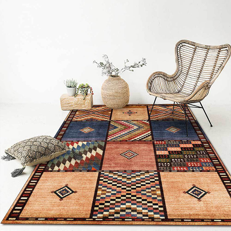 Avtoit | American tribal check pattern rug brown polyester rug machine washable non-slip rug for living room