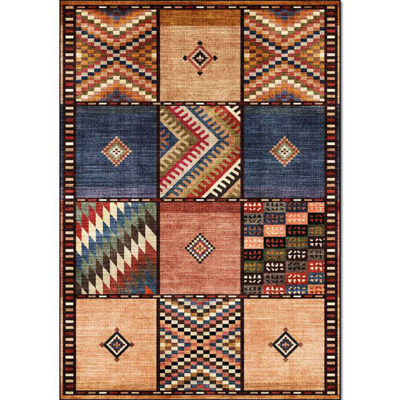 Avtoit | American tribal check pattern rug brown polyester rug machine washable non-slip rug for living room