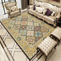 Avtoit | Stylish Tribal Pattern Carpet with Flowers Yellow Vintage Carpet Polyester Washable Non-Slip Back Bedroom Rug