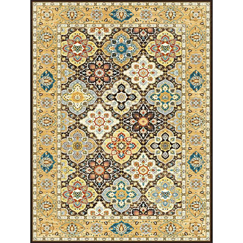 Avtoit | Stylish Tribal Pattern Carpet with Flowers Yellow Vintage Carpet Polyester Washable Non-Slip Back Bedroom Rug