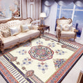 Avtoit | Beige and Red Vintage Carpet Polyester Medallion Pattern Carpet Washable Non-Slip Underlay Carpet for Living Room