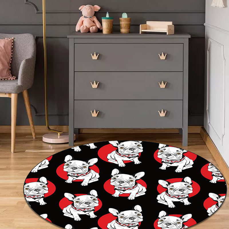 Avtoit | Black Children's Room Carpet Children Animals Dog Pattern Rug Polyester Non-Slip Backing Rug
