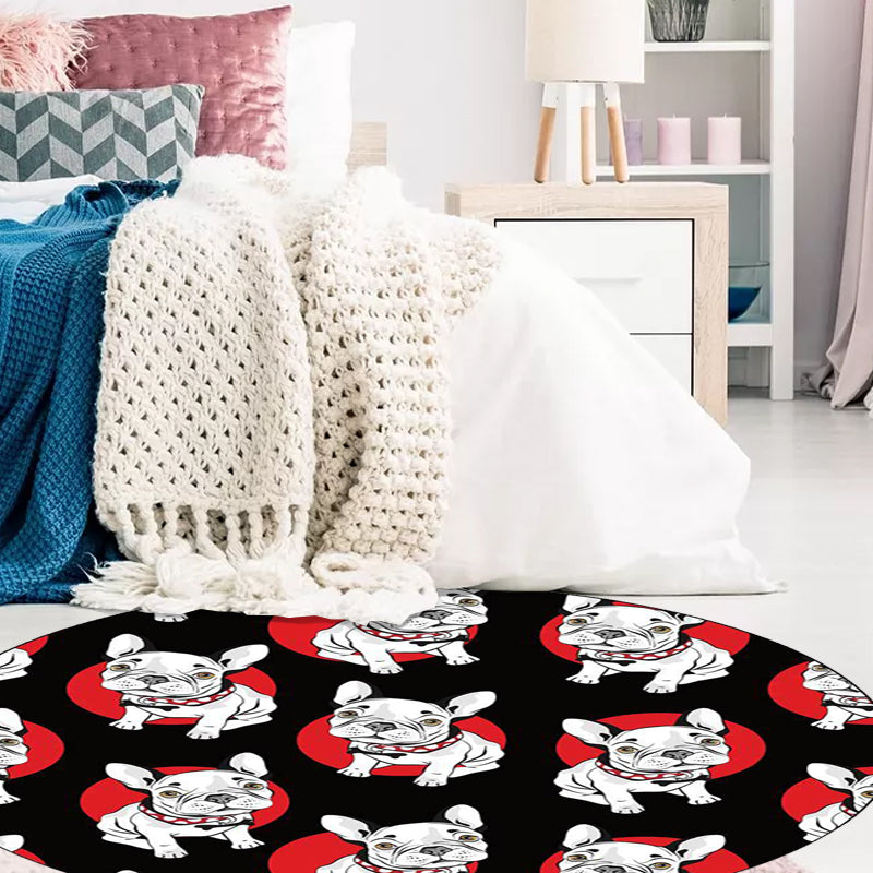 Avtoit | Black Children's Room Carpet Children Animals Dog Pattern Rug Polyester Non-Slip Backing Rug