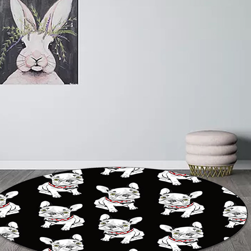 Avtoit | Black Children's Room Carpet Children Animals Dog Pattern Rug Polyester Non-Slip Backing Rug
