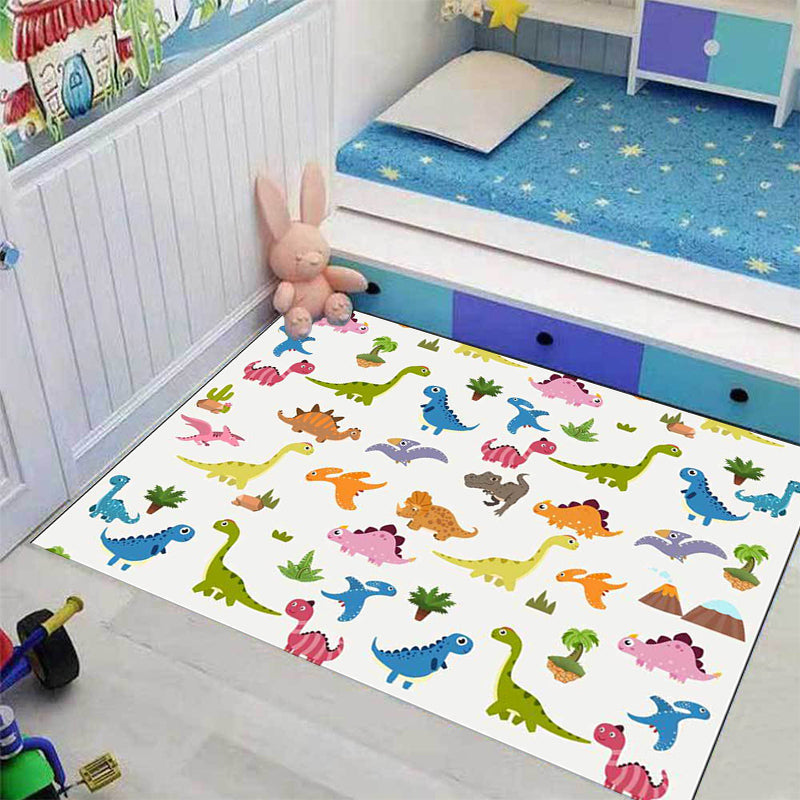 Avtoit | Stylish children's rug in white animal dinosaur leaf tree pattern rug polyester non-slip rug for the children's room