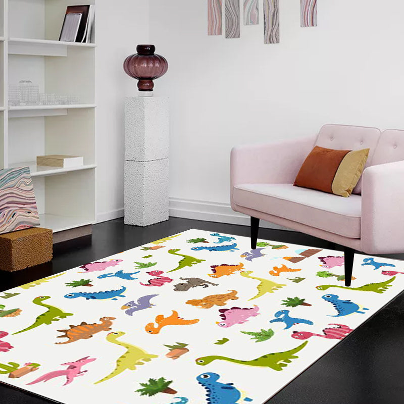 Avtoit | Stylish children's rug in white animal dinosaur leaf tree pattern rug polyester non-slip rug for the children's room