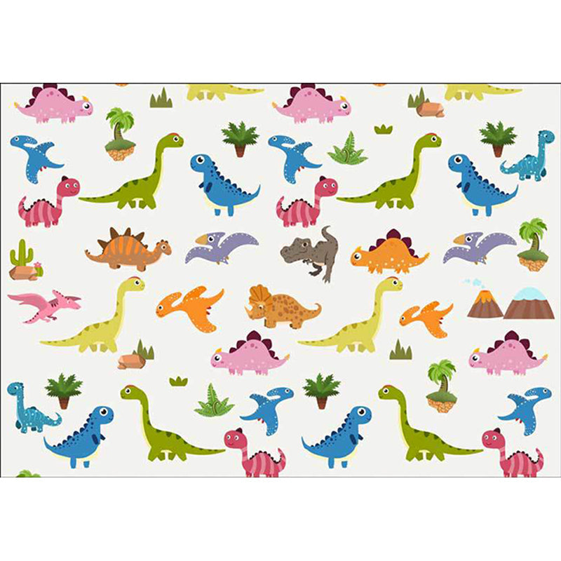 Avtoit | Stylish children's rug in white animal dinosaur leaf tree pattern rug polyester non-slip rug for the children's room