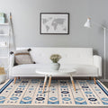 Avtoit | Blue and brown tribal rug striped polyester and tribal pattern rug washable non-slip backing rug for living room