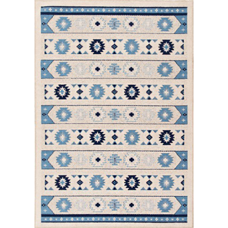 Avtoit | Blue and brown tribal rug striped polyester and tribal pattern rug washable non-slip backing rug for living room