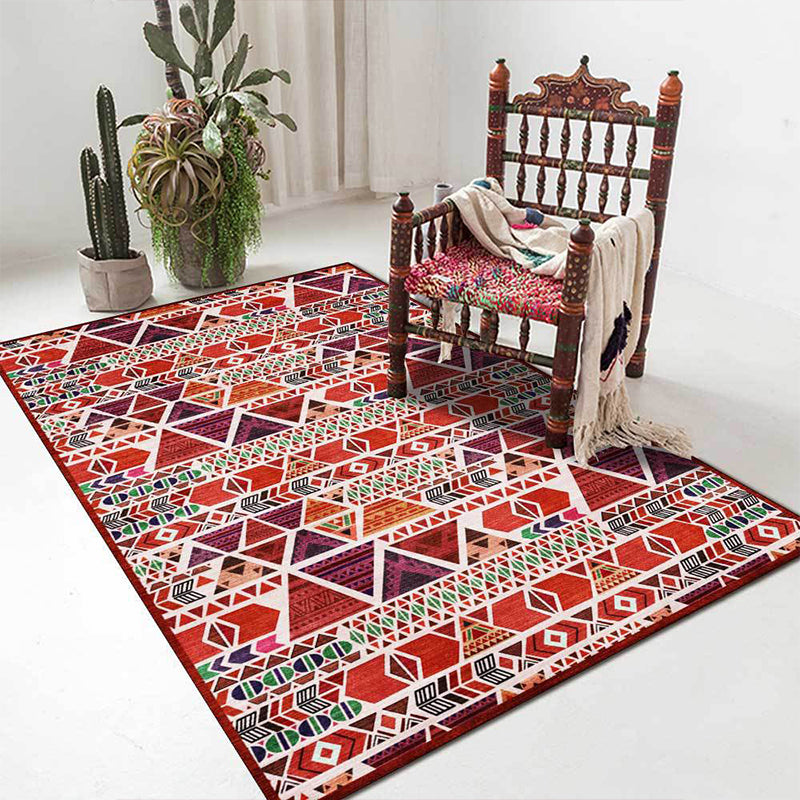 Avtoit | Unique geometric pattern rug Red Vintage rug Polyester Washable Anti-slip mat rug for the bedroom