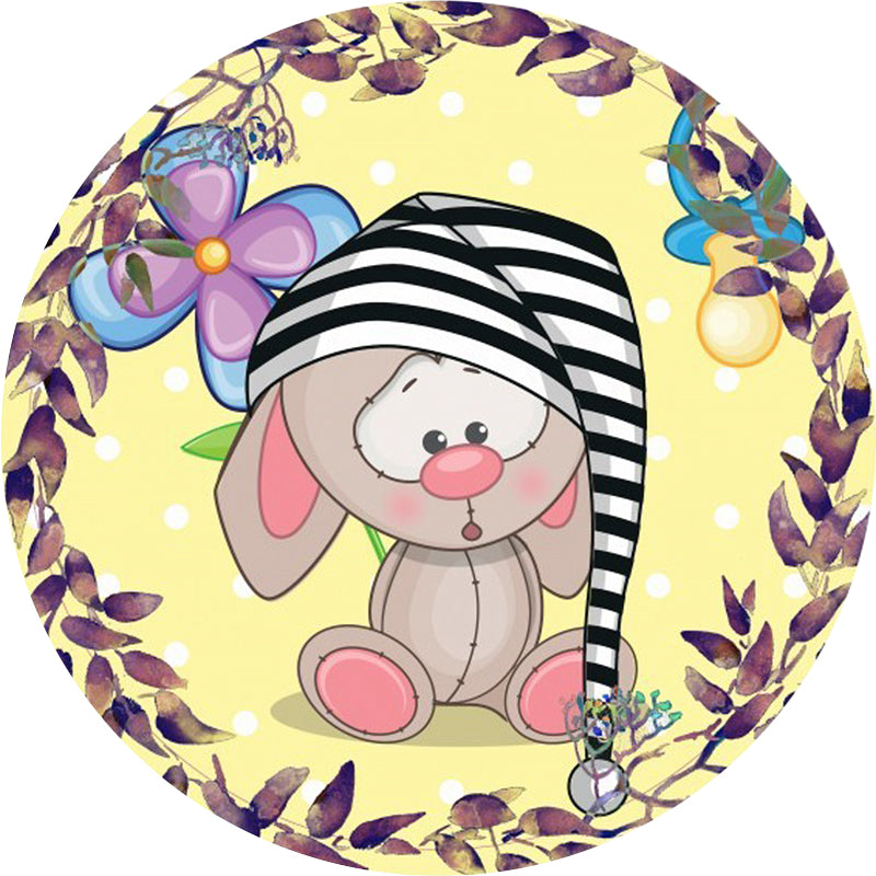 Avtoit | Beautiful cartoon mouse pattern carpet with flower and leaf pattern Yellow children's carpet Polyester Washable Non-slip area rug for the children's room