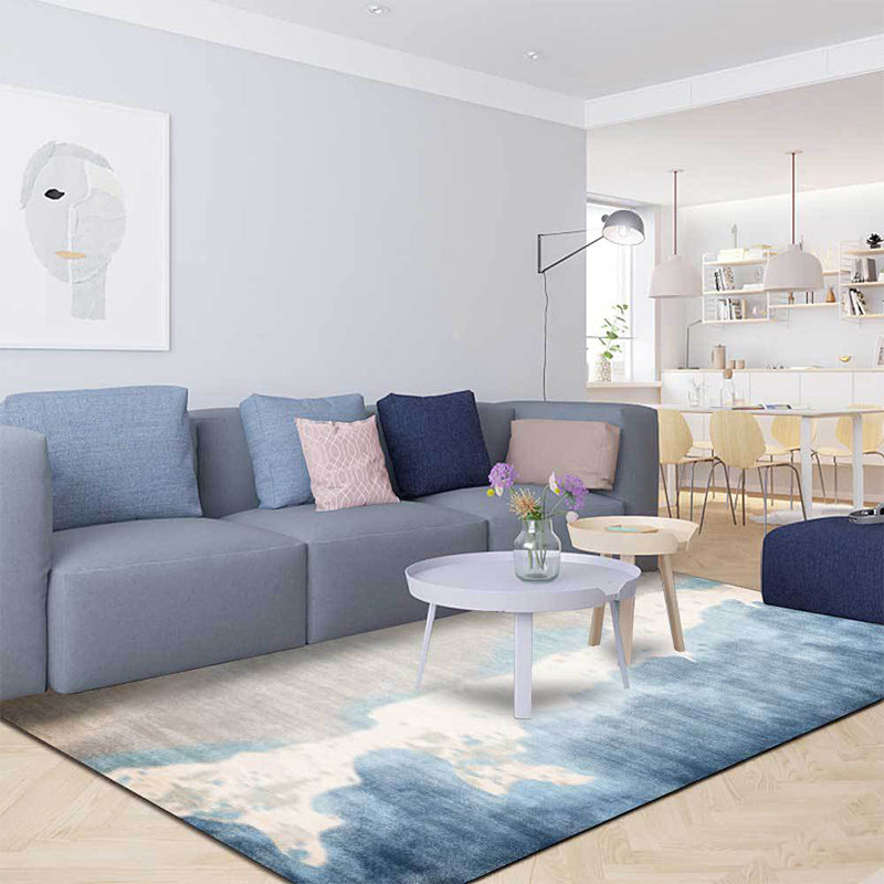 Avtoit | Brown and Blue Oriental Rug Polyester Ink Wash Painting Pattern Rug Washable Non-Slip Back Carpet for Bedroom