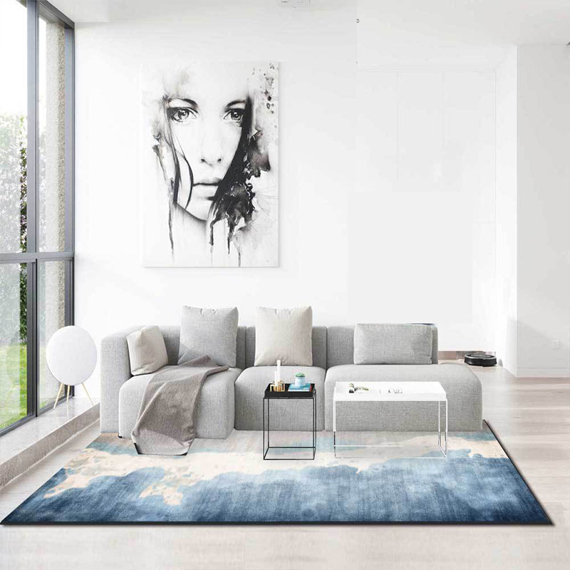 Avtoit | Brown and Blue Oriental Rug Polyester Ink Wash Painting Pattern Rug Washable Non-Slip Back Carpet for Bedroom