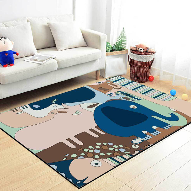 Avtoit | Colorful Back for Children | Children Animals Elephant Giraffe Striped Pattern Rug Polyester Washable Carpet