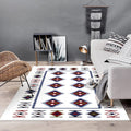 Avtoit | Simple Tribal Pattern Rug White Vintage Rug Polyester Washable Non-Slip Back Rug for Bedroom