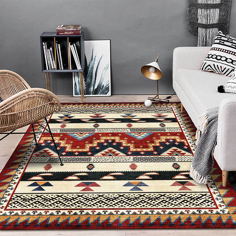 Avtoit | Southwest Tribal Geometric Print Carpet Red Polyester Carpet Machine Washable Non-Slip Blanket for Living Room