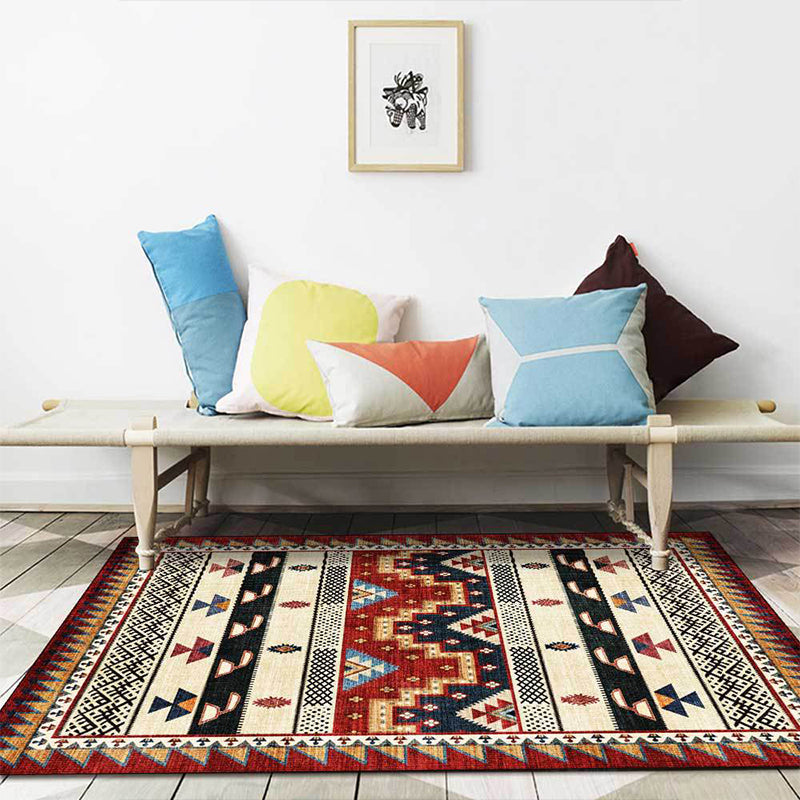 Avtoit | Southwest Tribal Geometric Print Carpet Red Polyester Carpet Machine Washable Non-Slip Blanket for Living Room