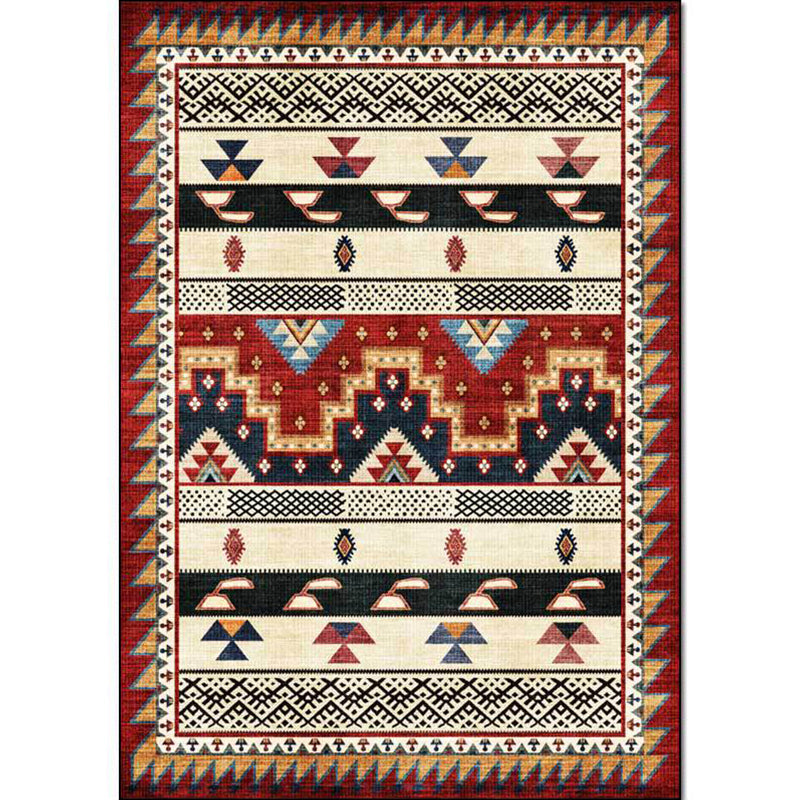 Avtoit | Southwest Tribal Geometric Print Carpet Red Polyester Carpet Machine Washable Non-Slip Blanket for Living Room