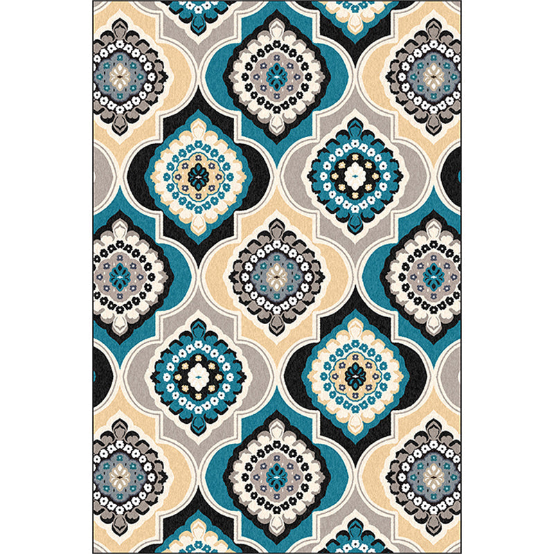 Avtoit | Classic Floral Pattern Rug Blue Vintage Rug Polyester Washable Non-Slip Mat Rug for Bedroom