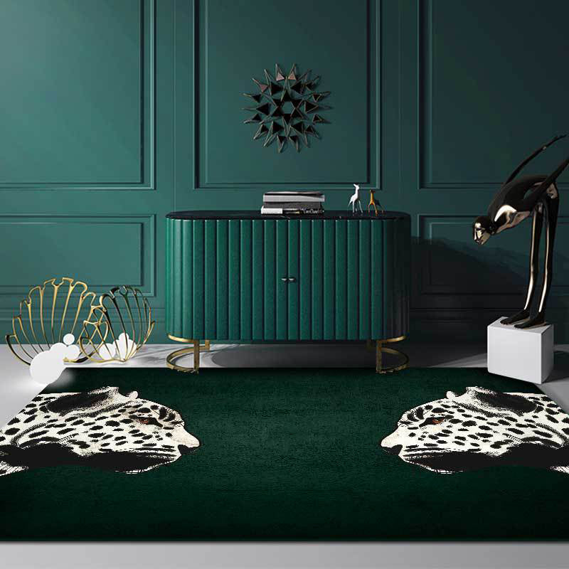 Avtoit | Funky Cheetah Pattern Rug Dark Green New Rug Polyester Washable Non-Slip Back Rug for the Living Room