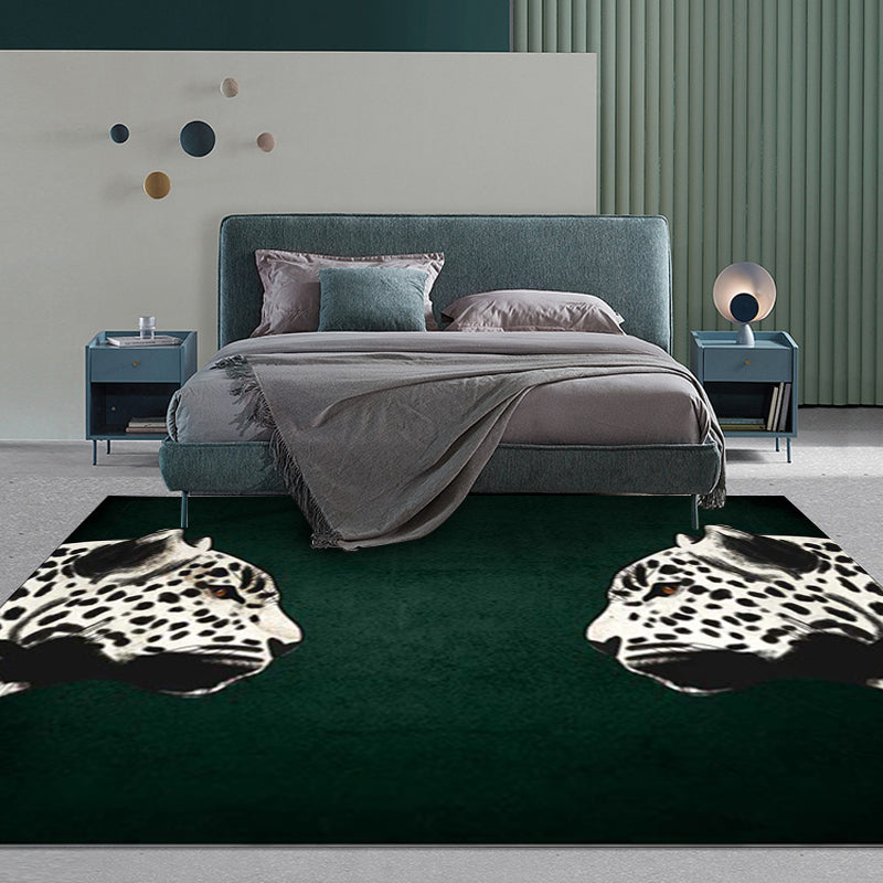 Avtoit | Funky Cheetah Pattern Rug Dark Green New Rug Polyester Washable Non-Slip Back Rug for the Living Room
