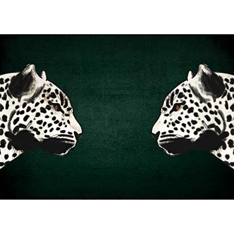 Avtoit | Funky Cheetah Pattern Rug Dark Green New Rug Polyester Washable Non-Slip Back Rug for the Living Room
