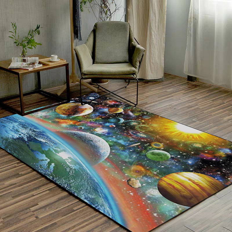 Avtoit | Scandinavian Modern Carpet in Blue Space Planet Pattern Carpet Polyester Non-Slip Rug for Home Decoration