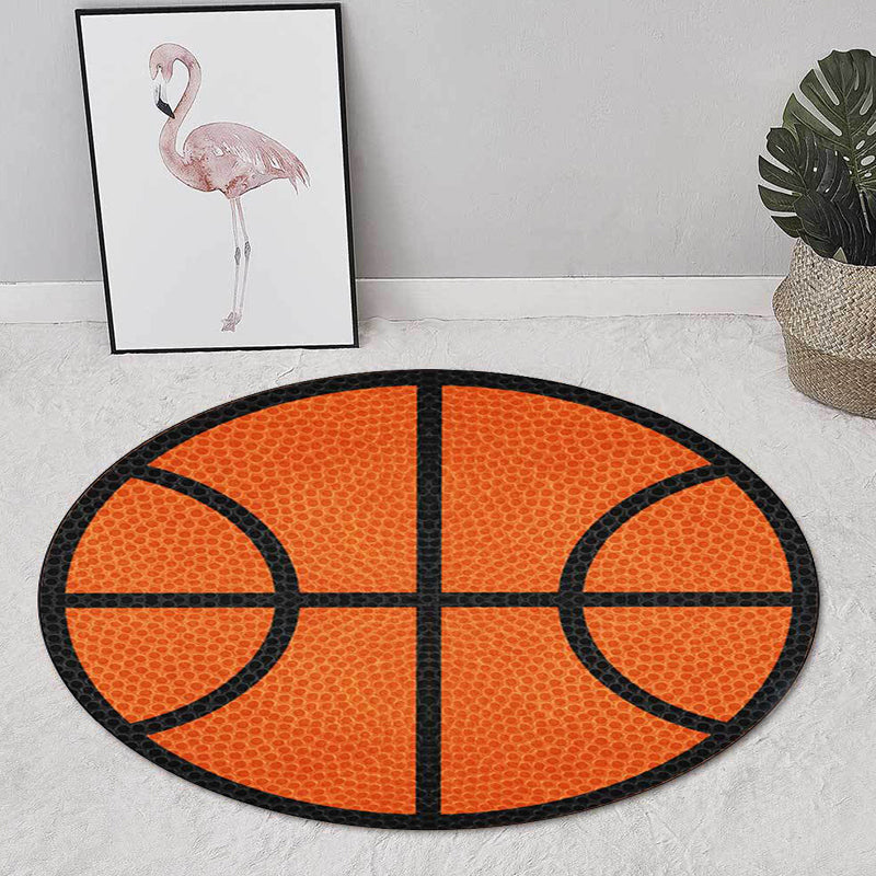 Avtoit | Simple Kids Rug in Orange Sports Basketball Pattern Rug Polyester Washable Carpet for Kids Room