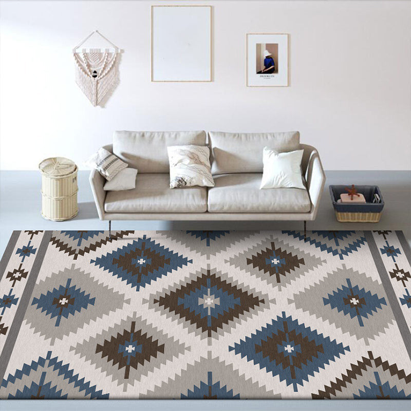 Avtoit | Blue and Gray Southwest Rug Polyester geometric pattern rug washable non-slip bottom rug for living room