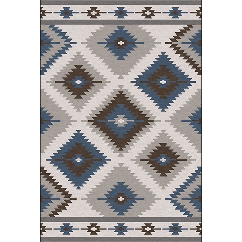 Avtoit | Blue and Gray Southwest Rug Polyester geometric pattern rug washable non-slip bottom rug for living room