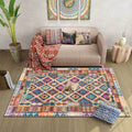 Avtoit | Yellow Persian Carpet Polyester Geometric and Check Pattern Carpet Washable Non-Slip Backing for Living Room