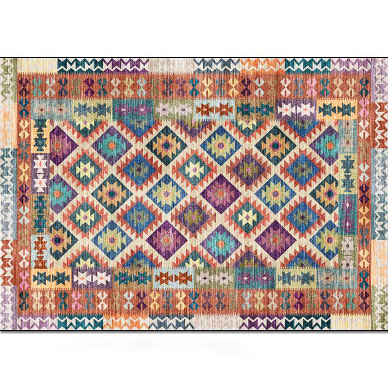 Avtoit | Yellow Persian Carpet Polyester Geometric and Check Pattern Carpet Washable Non-Slip Backing for Living Room