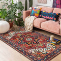 Avtoit | Retro Medallion Pattern Carpet Red Persian Carpet Polyester Machine Washable Non-Slip Area Rug for Bedroom