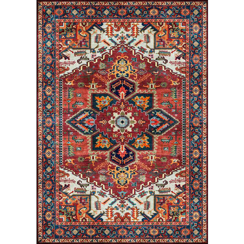 Avtoit | Retro Medallion Pattern Carpet Red Persian Carpet Polyester Machine Washable Non-Slip Area Rug for Bedroom
